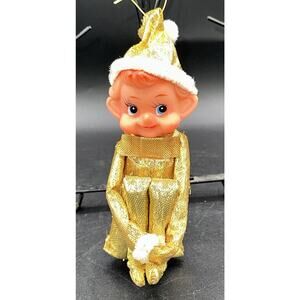 Vintage Christmas Knee Hugger Pixie Elf Gold Lame Fabric 1950s Ornament Perfect